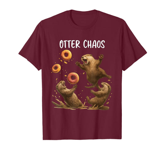 Funny Bagel Fighting Sea Otters Animal Lovers Otter Chaos T-Shirt