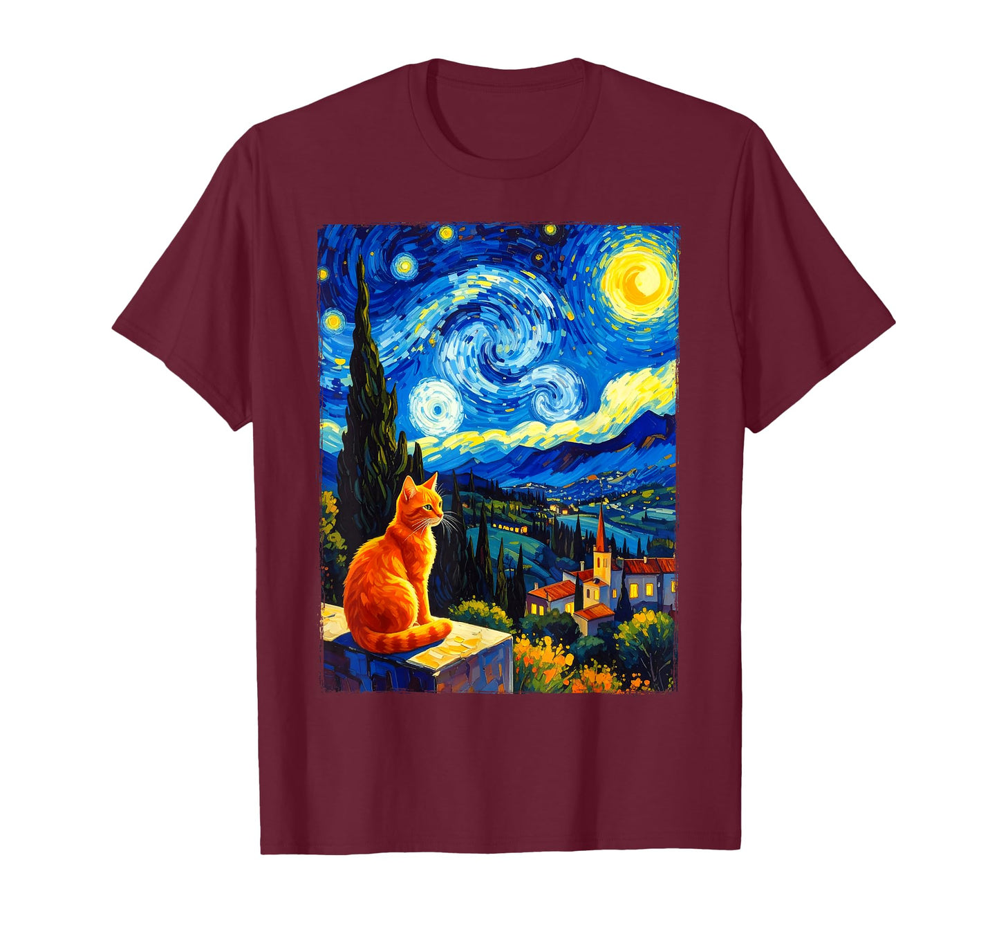 Van Gogh Starry Night Cat,Cat Mom, Cat Dad T-Shirt