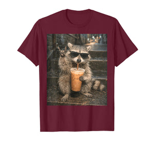 Raccoon Drinking Iced Coffee Meme Funny Animal for Men Women T-Shirt