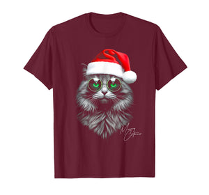 Meowy Catmas Funny Cool Xmas Cat Santa Hat Graphic Holidays T-Shirt