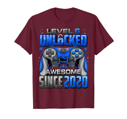Level 6 Unlocked Awesome Since 2020 6th Birthday Gaming T-Shirt