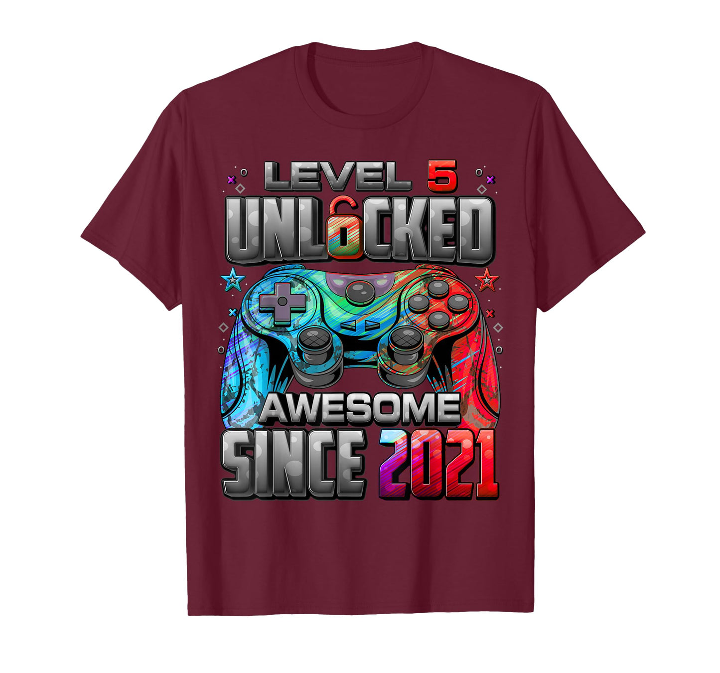 Level 5 Unlocked Awesome Since 2021 5th Birthday Gaming T-Shirt