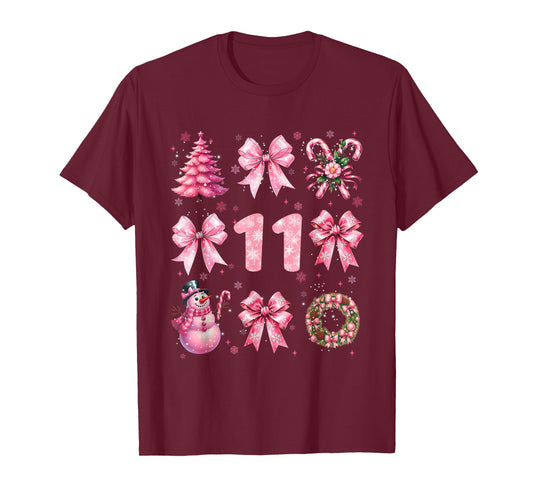 My 11th Birthday Pink Santa Coquette Snowman 11 Years Old T-Shirt