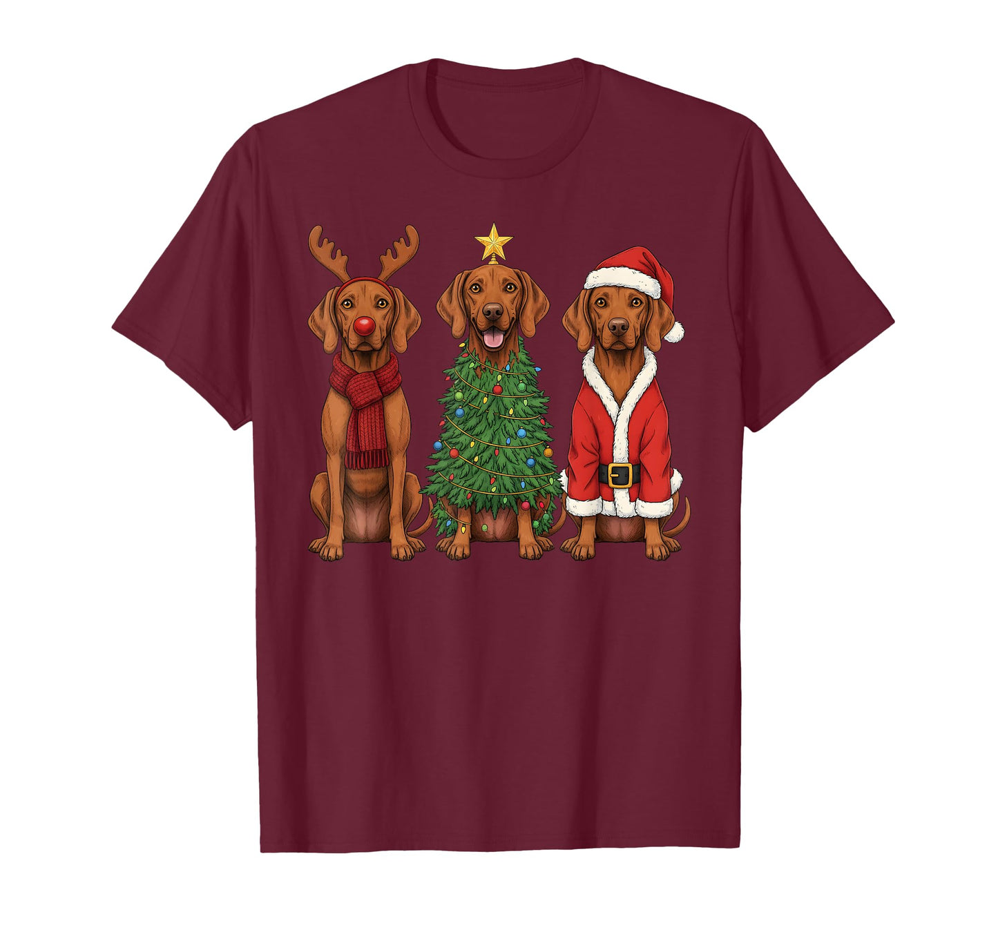 Retro Christmas Vizsla Santa Reindeer Dog Lover T-Shirt