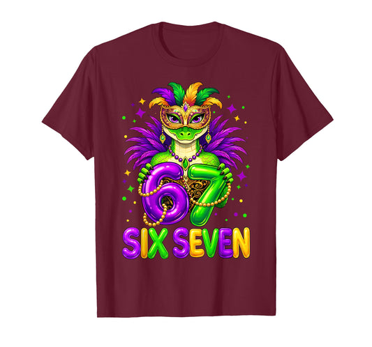 67 Mardi Gras Alligator 6 7 Beads Mask Six Seven Meme Women T-Shirt
