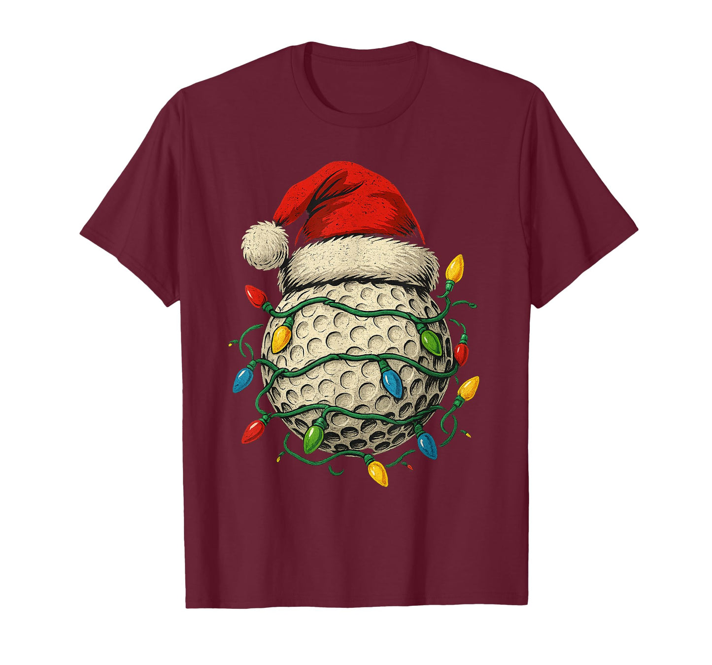Golf Ball Santa Hat Christmas Golfing Xmas Lights T-Shirt
