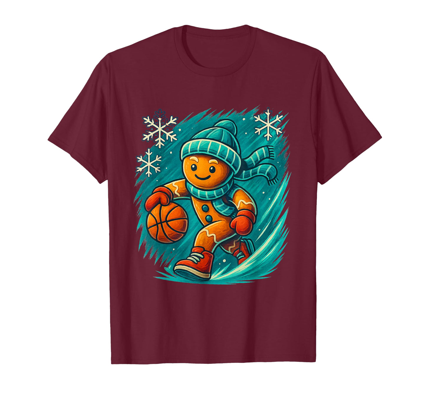 Funny Santa Playing Basketball Gingerbread Bball Fans T-Shirt