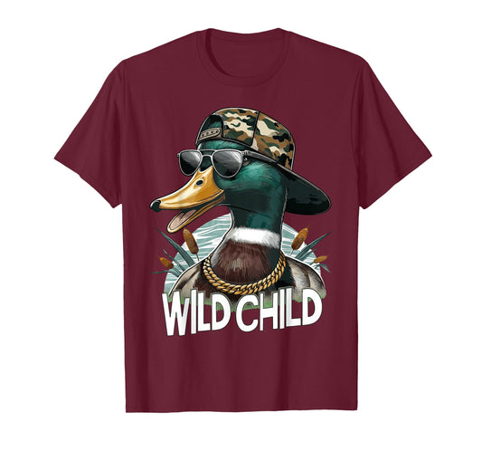 Funny Duck Hunting Wild Child Cool Retro Style Graphic T-Shirt