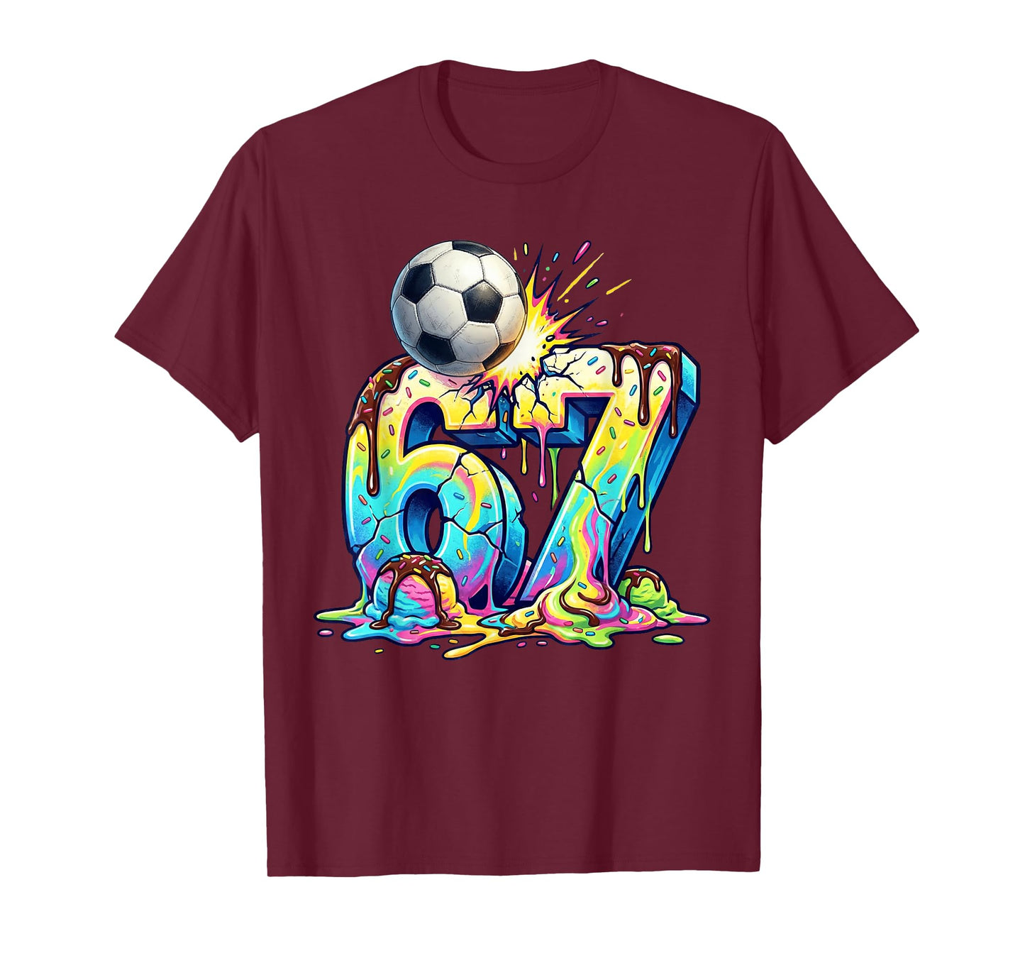 Ice Cream Drip Soccer 67 Six Seven Funny Gen Alpha 6-7 Meme T-Shirt
