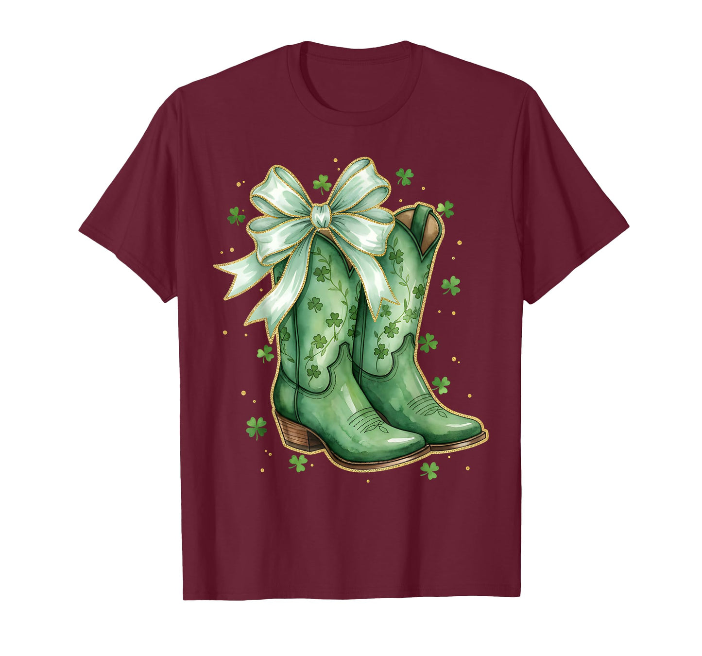 Coquette Bow St Patricks Day Western Cowboy Boots Cowgirl T-Shirt