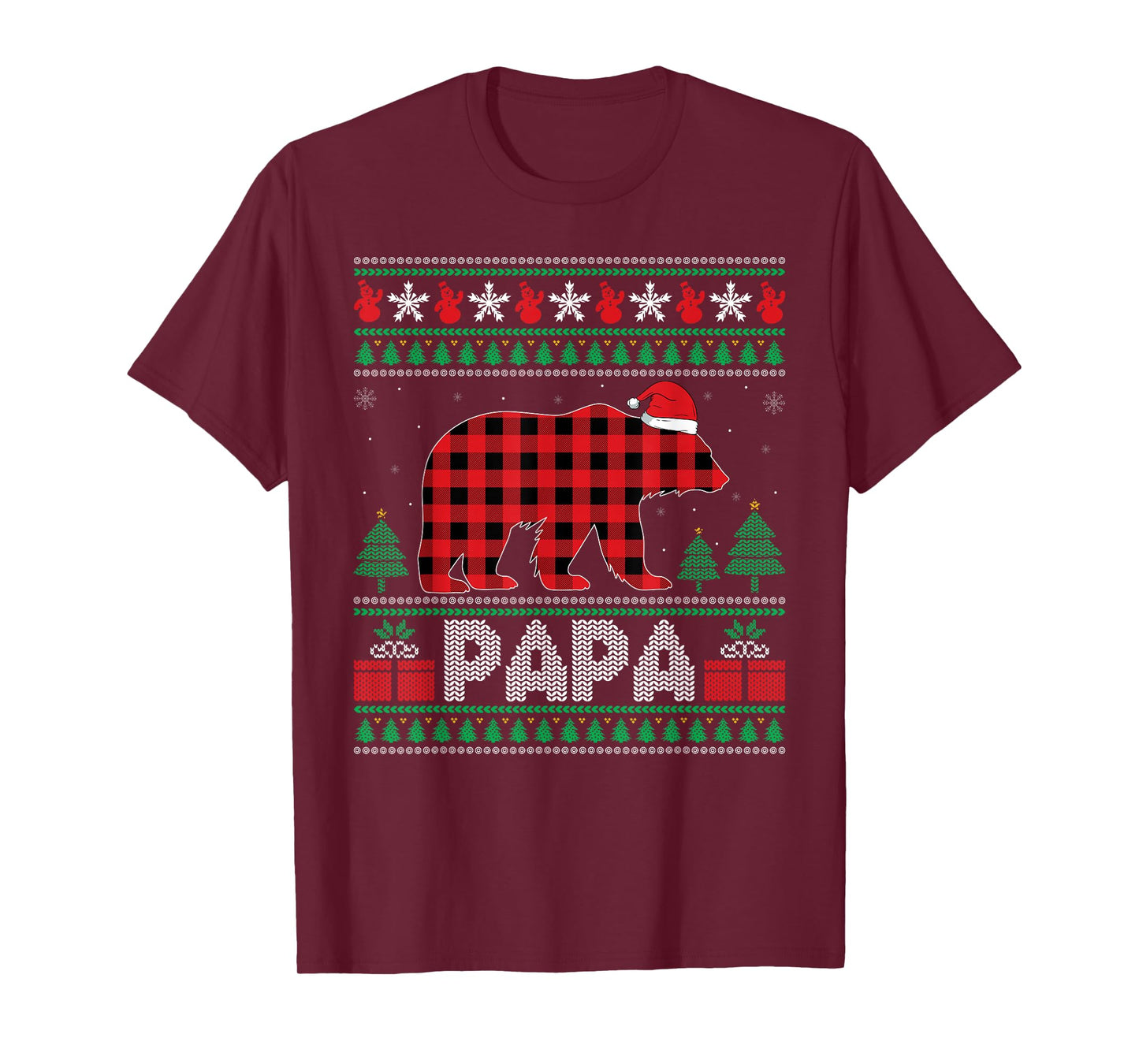 Ugly Christmas Bear Red Plaid Papa Matching Buffalo Pajama T-Shirt