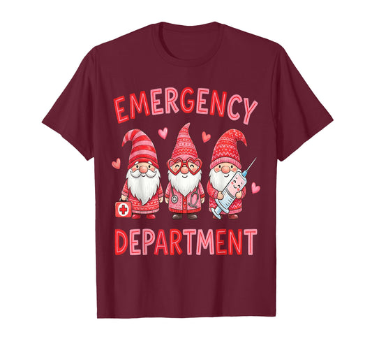 Gnome Emergency Department Valentine ER Valentines Nurse T-Shirt