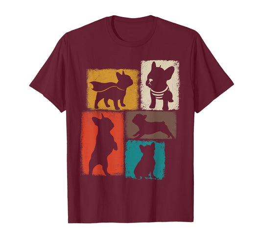 Frenchie Vintage Collage French Bulldog Dad Mom Dog Lover T-Shirt