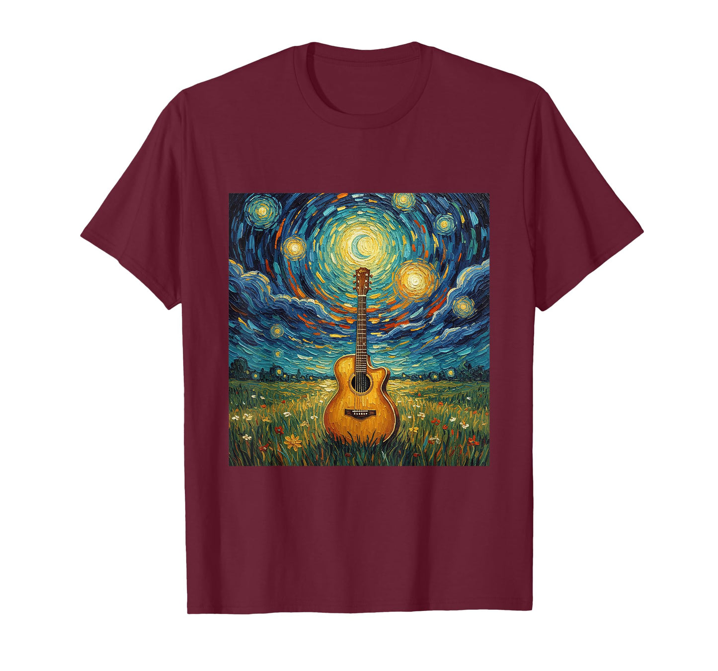 Starry Night Music Artist Graphic Acoustic Guitar T-Shirt