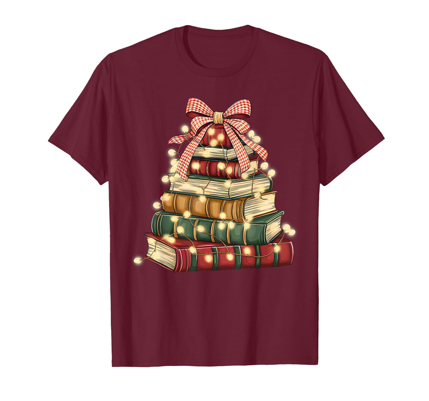 Christmas Book Tree Stacked Reading Library Holiday T-Shirt