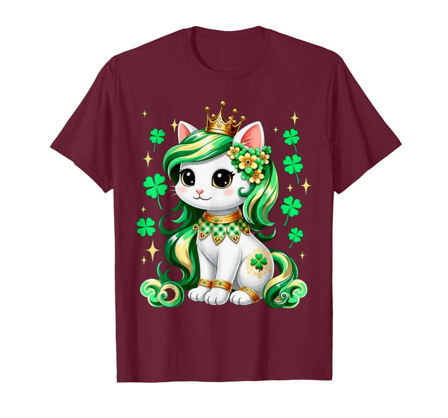 Cute Cat Shamrock St Patricks Day Girls Kids Women's T-Shirt