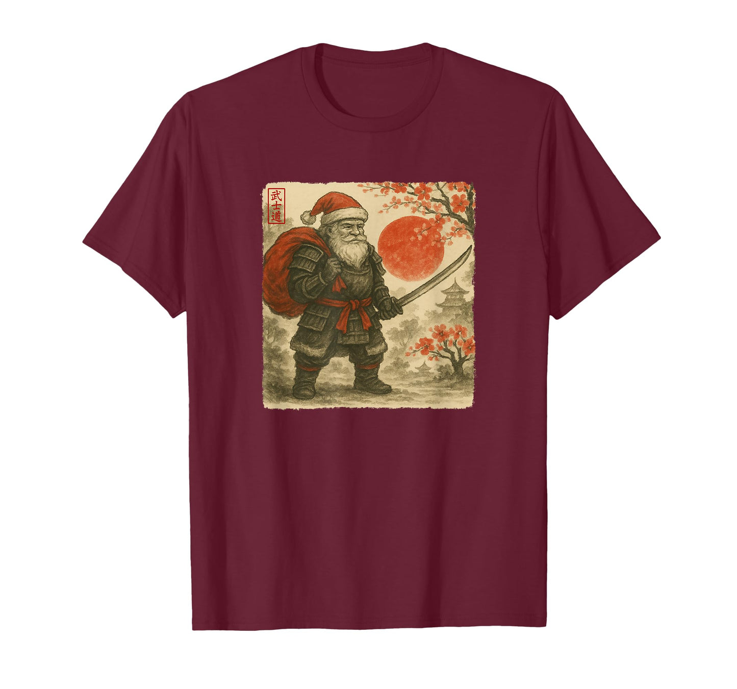Santa Samurai Japanese Warrior Costume Sumi-e Art Funny T-Shirt