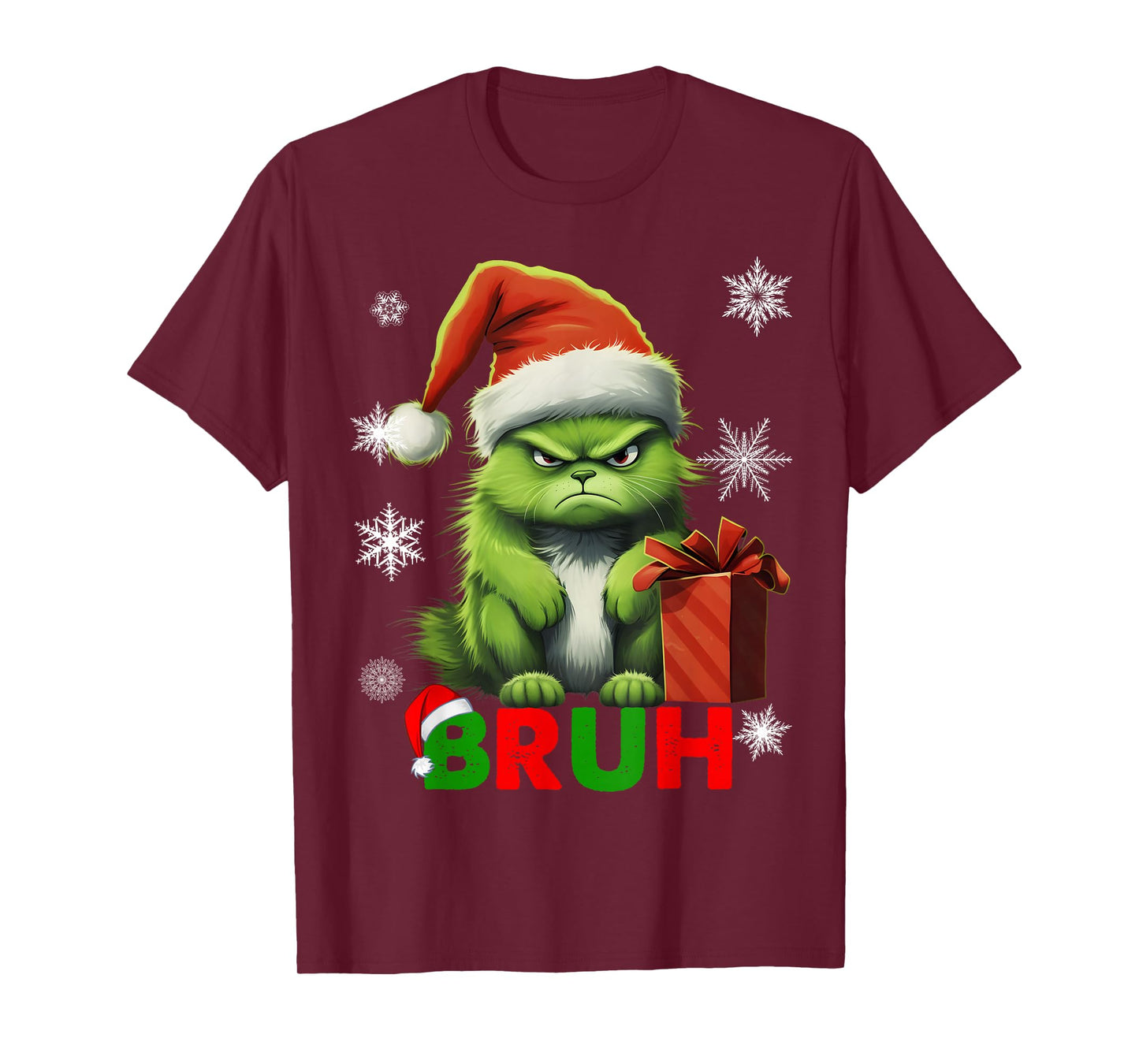 Cat Christmas Bruh Funny Xmas Y2K Meowy Cat Lovers Santa Hat T-Shirt