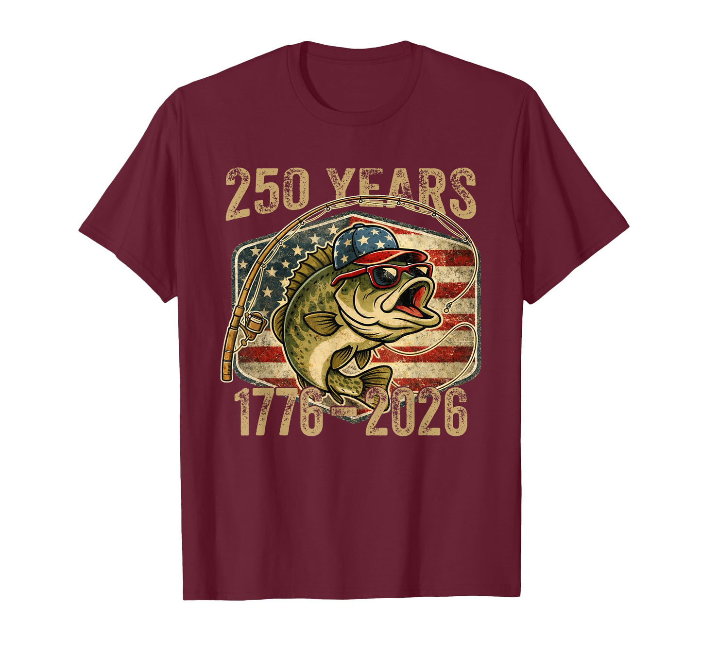 250 Years 1776-2026 Bass Fishing American 250th Anniversary T-Shirt