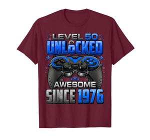 Level 50 Unlocked Awesome Since 1976 50th Birthday Gaming T-Shirt