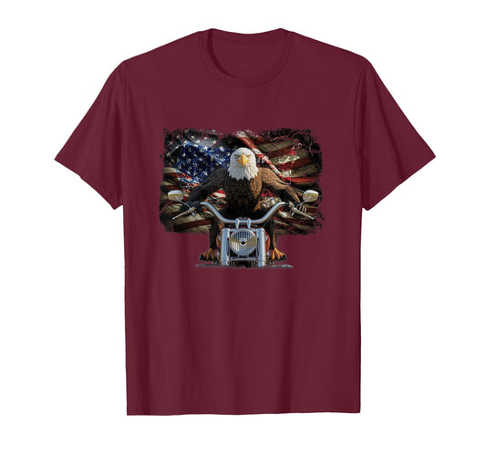 American Flag Eagle Riding Motorcycle Biker USA Patriot T-Shirt