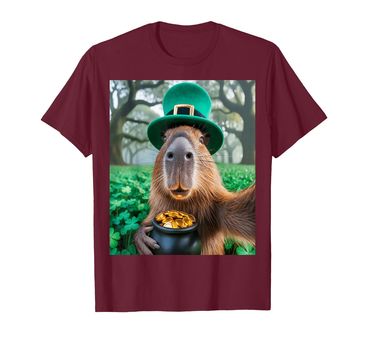 Cute Capybara Holding Gold Pot Design Funny St Patrick’s Day T-Shirt