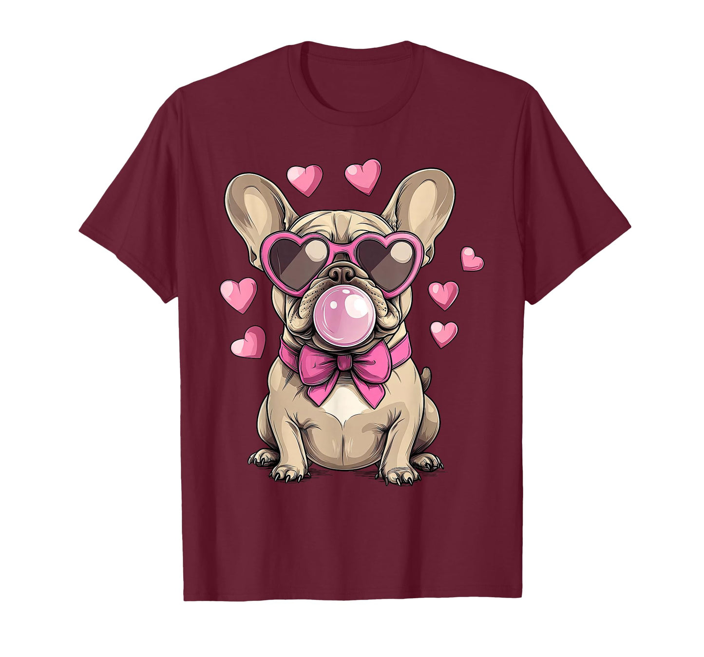 French Bulldog Blowing Bubble Heart Glasses Valentine Day T-Shirt