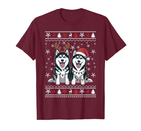 Siberian Husky Santa Reindeer Funny Ugly Christmas Sweater T-Shirt