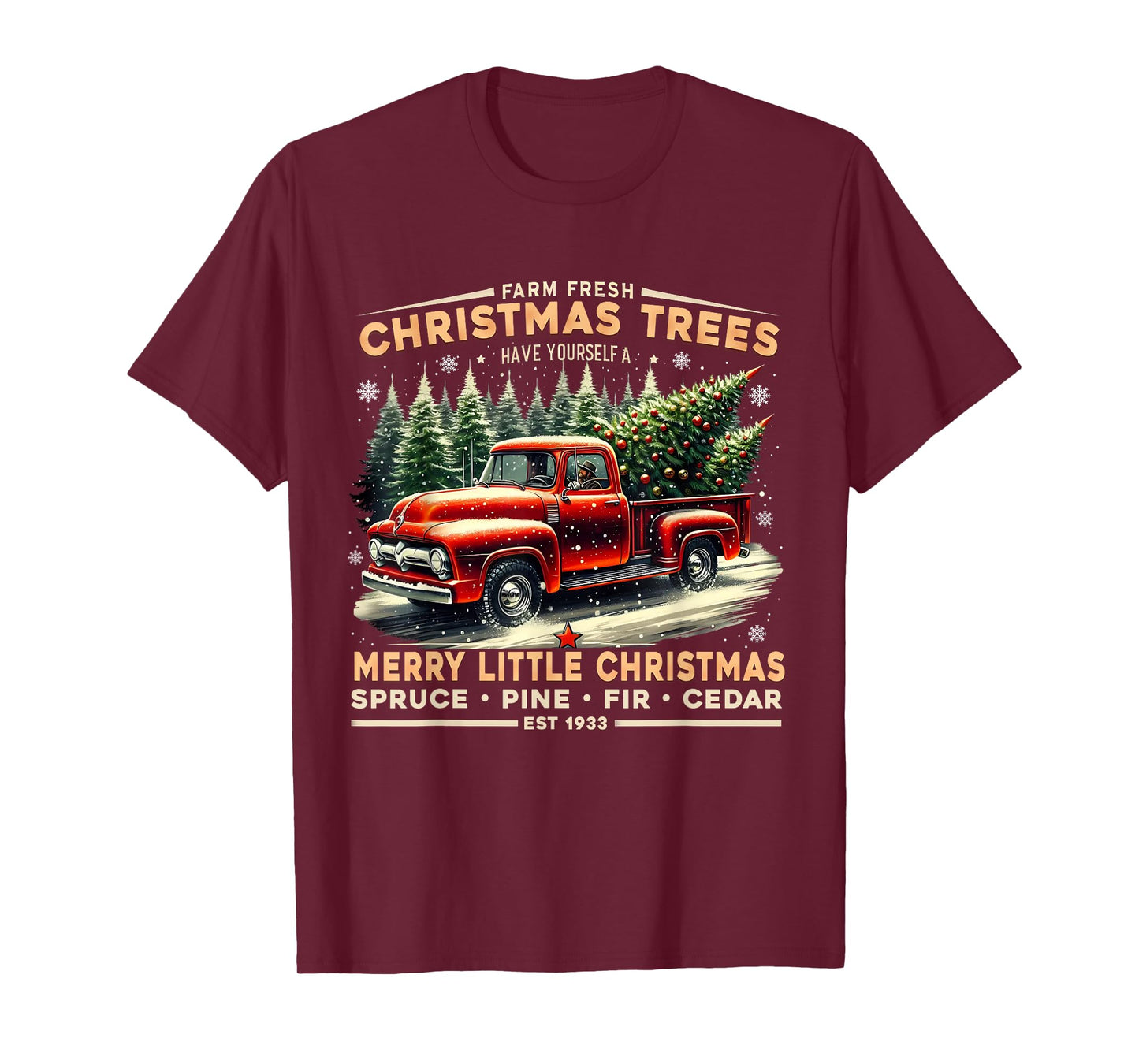 Farm Fresh Christmas Trees Vintage Truck Design T-Shirt