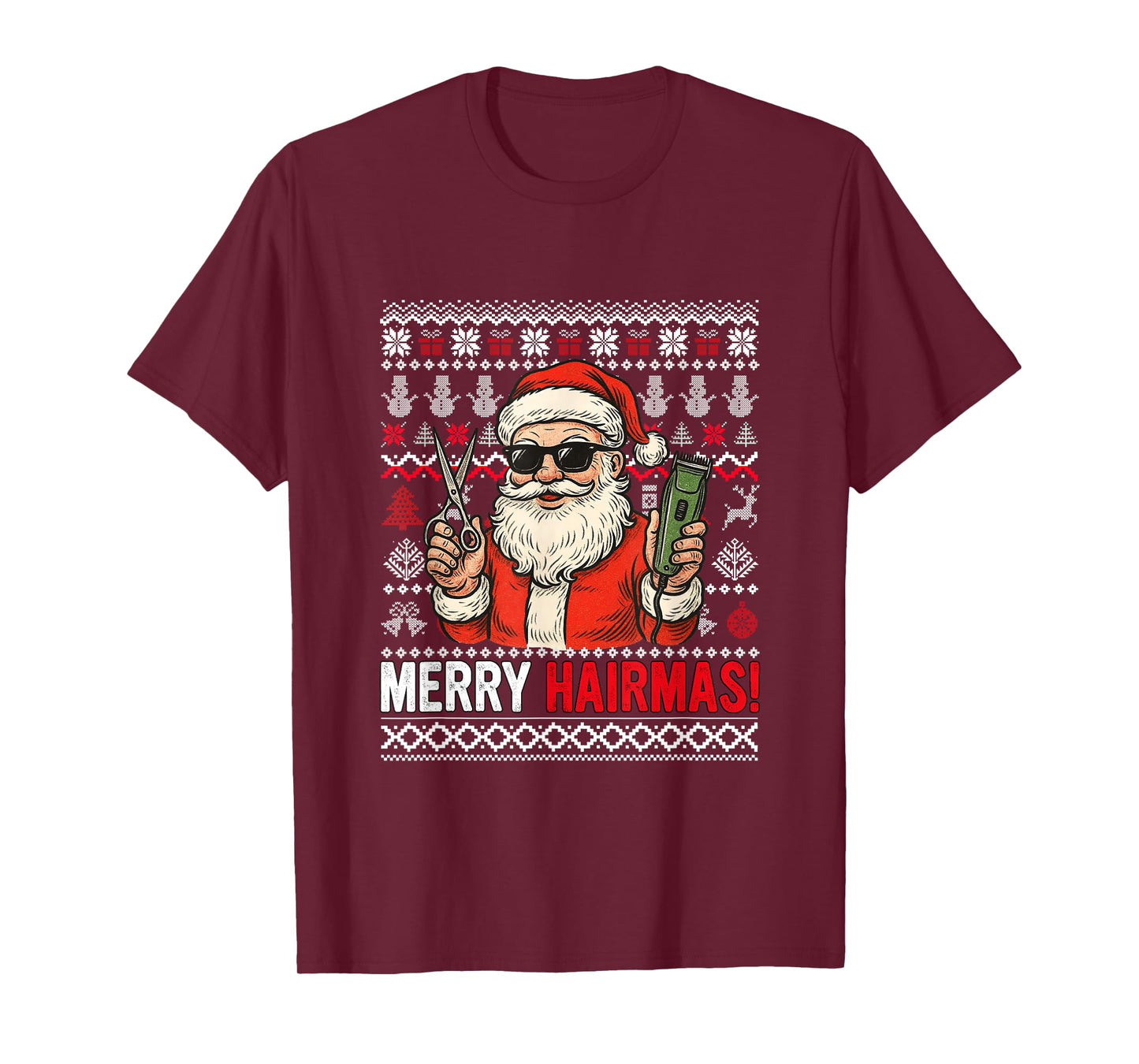 Merry Hairmas Christmas Sweater Santa Sunglasses Hairstylist T-Shirt