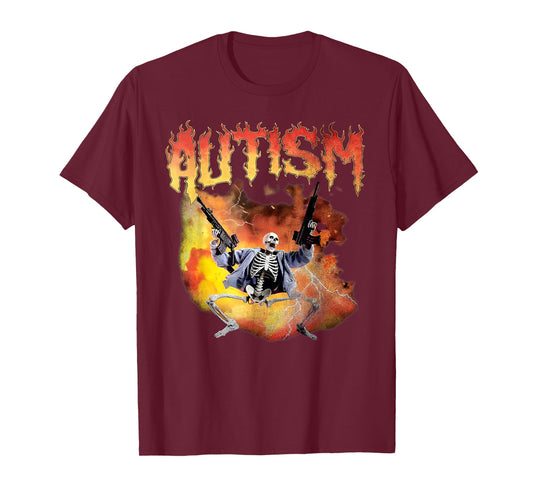 Autistic Funny Meme Skeleton Fire Autism Awareness Vintage T-Shirt