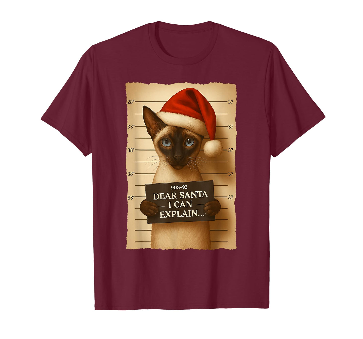 Funny Christmas Cat- Cute Siamese Santa Hat Tee T-Shirt