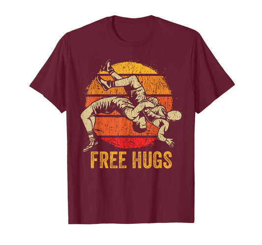 Funny Wrestling Free Hugs Wrestling Mom Men Boys Kids T-Shirt