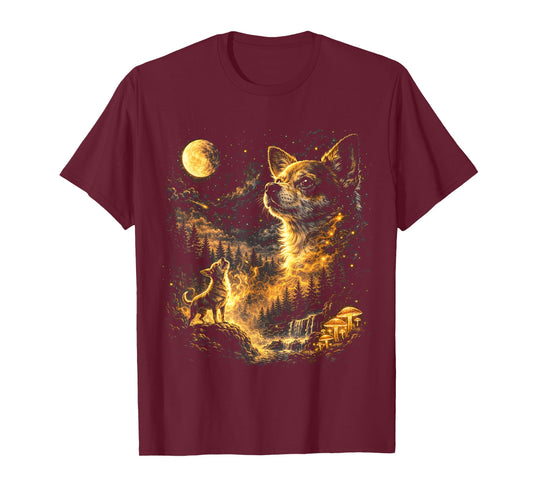 Funny Chihuahua Howling at The Moon Mystical Art T-Shirt