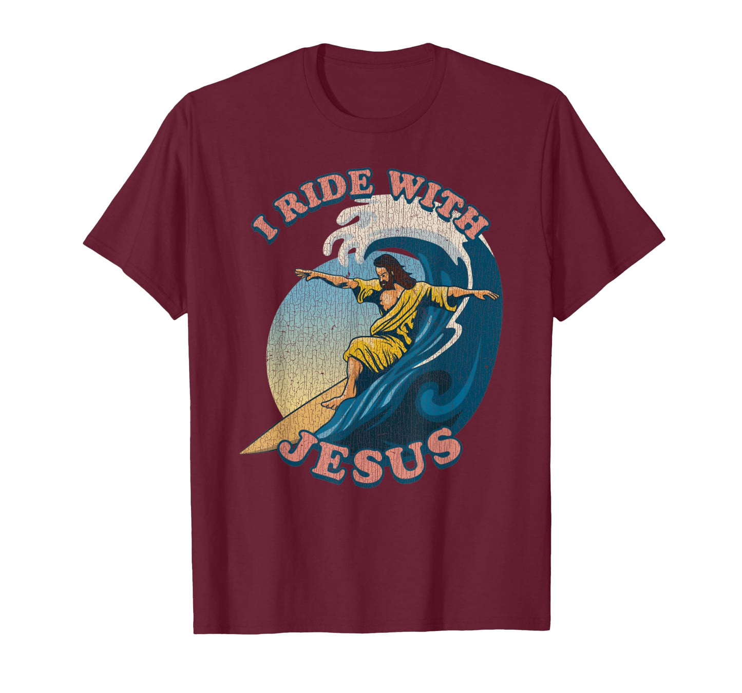 Vintage I Ride with Jesus Surfing Jesus T-Shirt