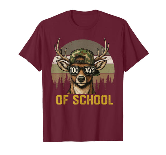 100 Days of School Deer Hunting Boy Camo Boy Girl Teacher T-Shirt