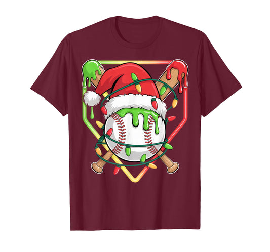 Baseball Christmas Tree Light Xmas Baseball Boys Kids T-Shirt