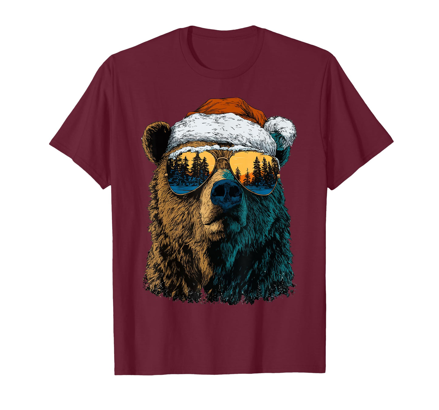 Bear with Sunglasses Snow Santa Hat Snowy Christmas Animal T-Shirt