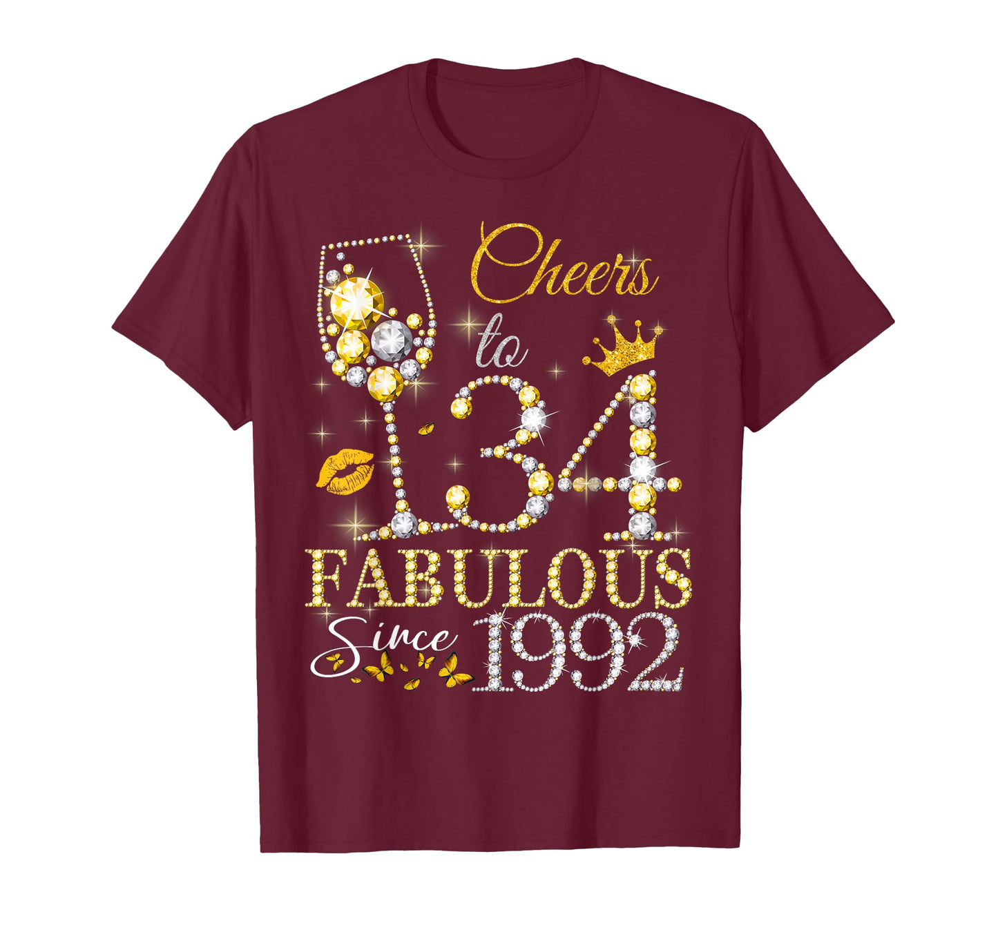Cheers to 34 Fabulous Since 1992 34th Birthday Women Girls T-Shirt