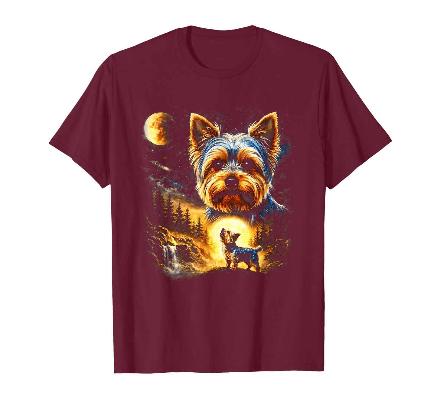 Yorkie Howling to The Moon Vintage 90s Funny Dog Graphic T-Shirt