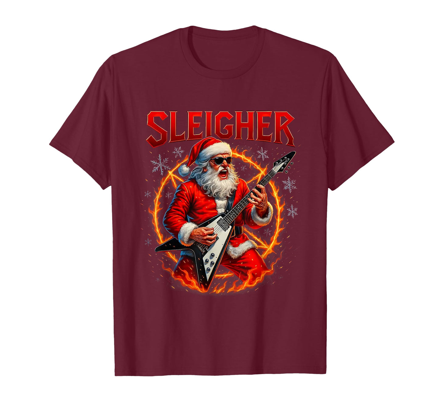 Sleigher Metal Santa Rocking Christmas Design T-Shirt