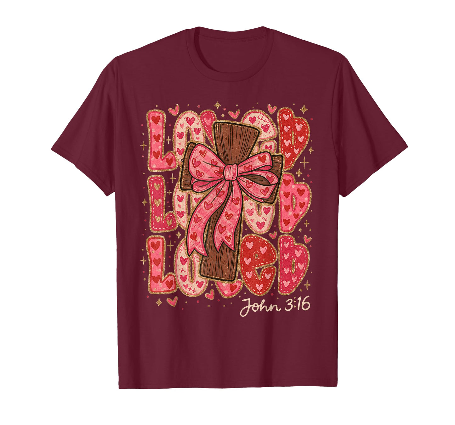 HUGvyn Loved John 3:16 Valentine Christian Preppy Coquette T-Shirt