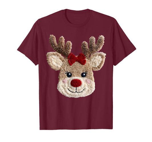 Rudolph Reindeer Face Crochet Xmas Christmas Couples Girls T-Shirt