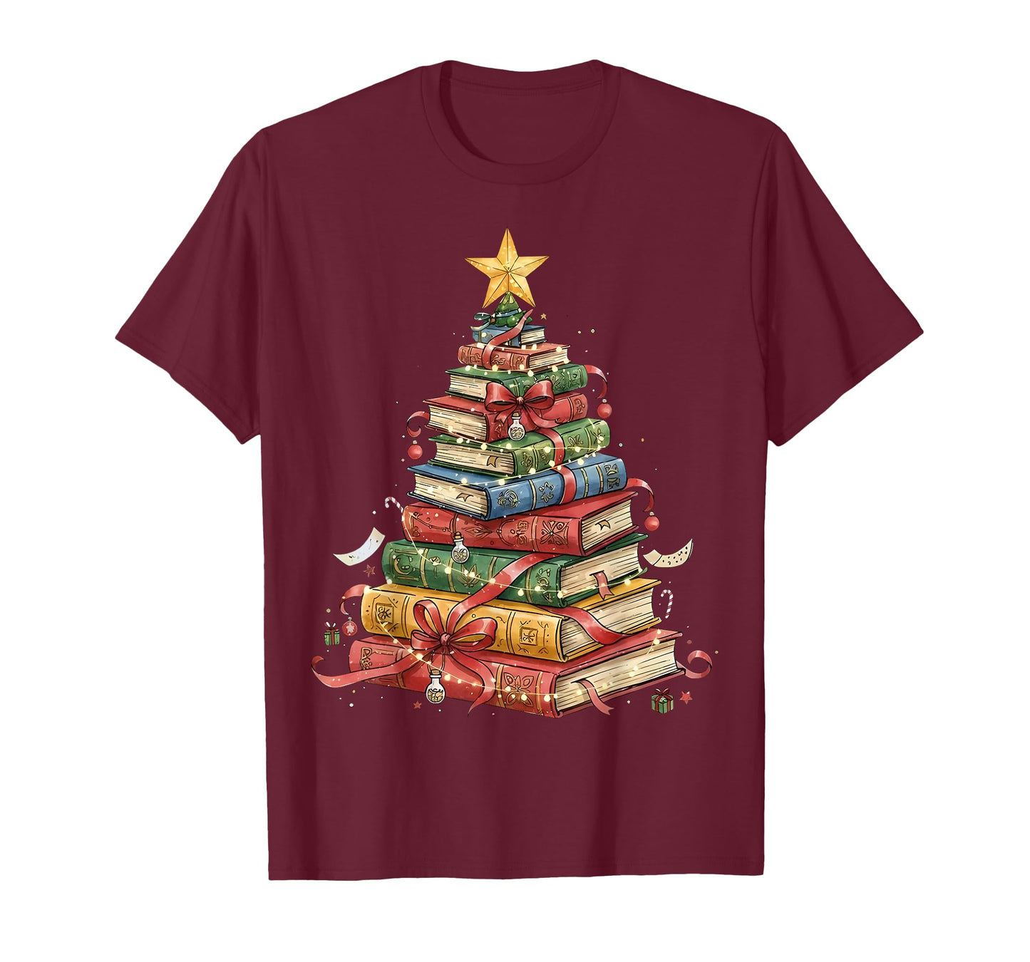 All Booked for Christmas Book Christmas Tree Lights T-Shirt