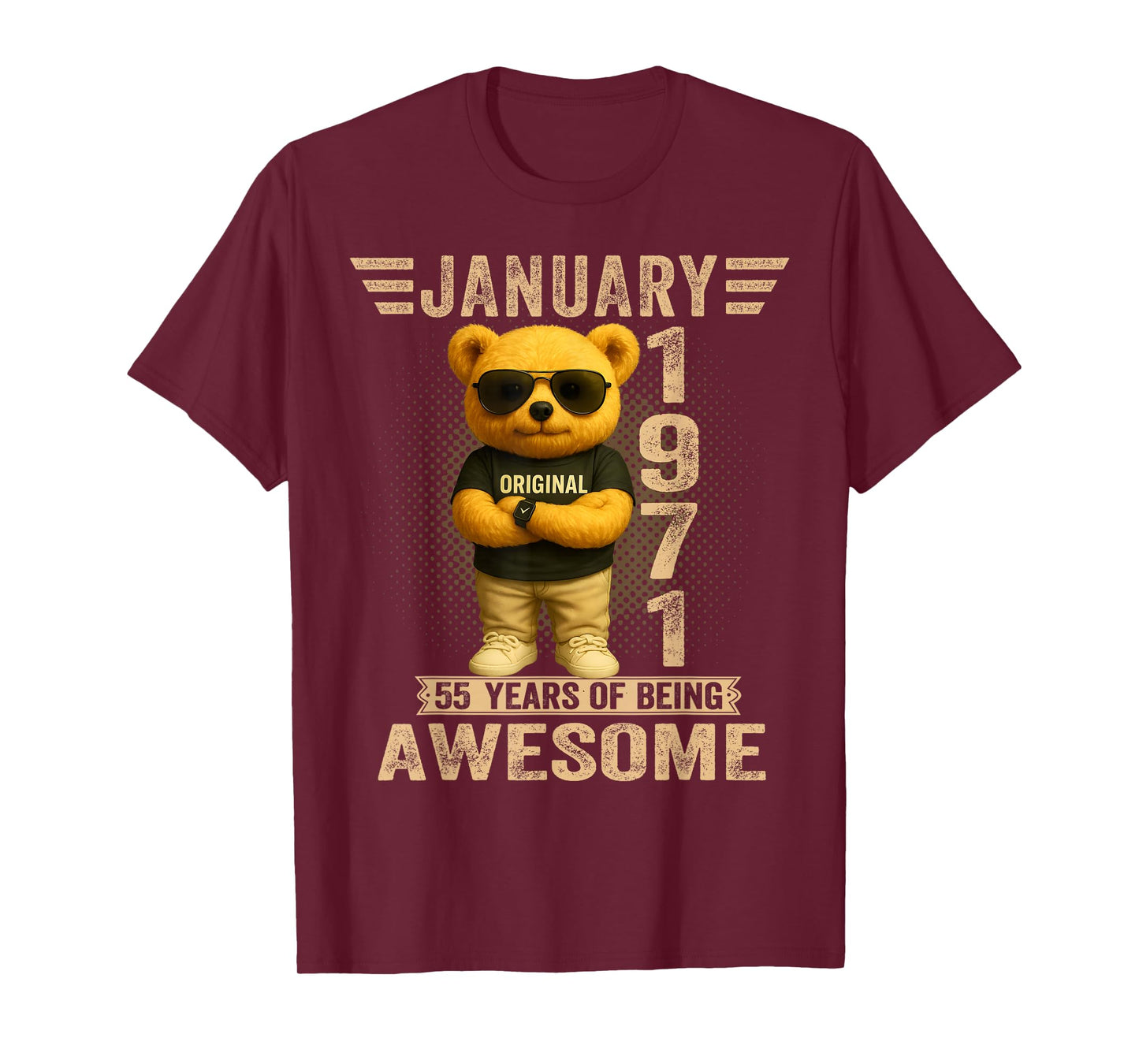55 Year Old January 1971 Teddy Bear 55th Birthday Men Women T-Shirt