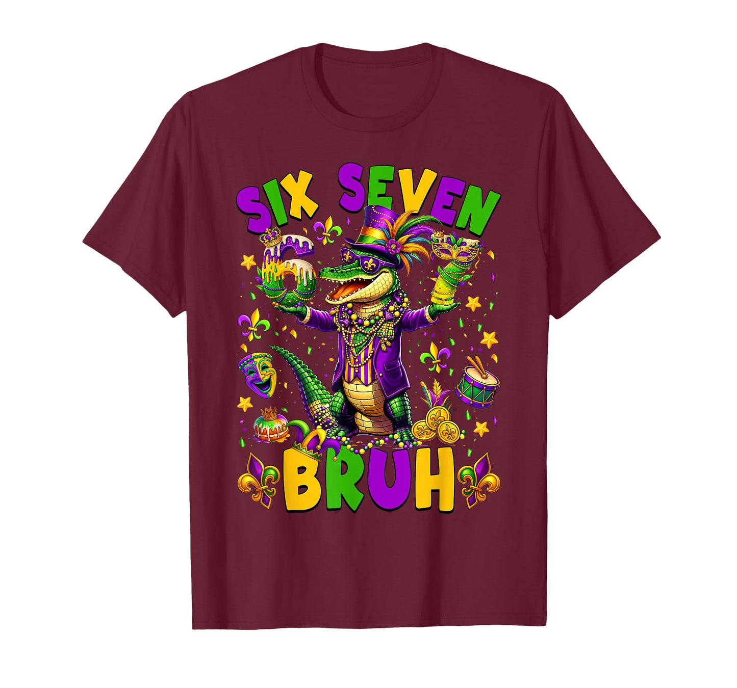 Mardi Gras Six Seven Bruh Mardigator Alligator 6 7 Meme Boy T-Shirt