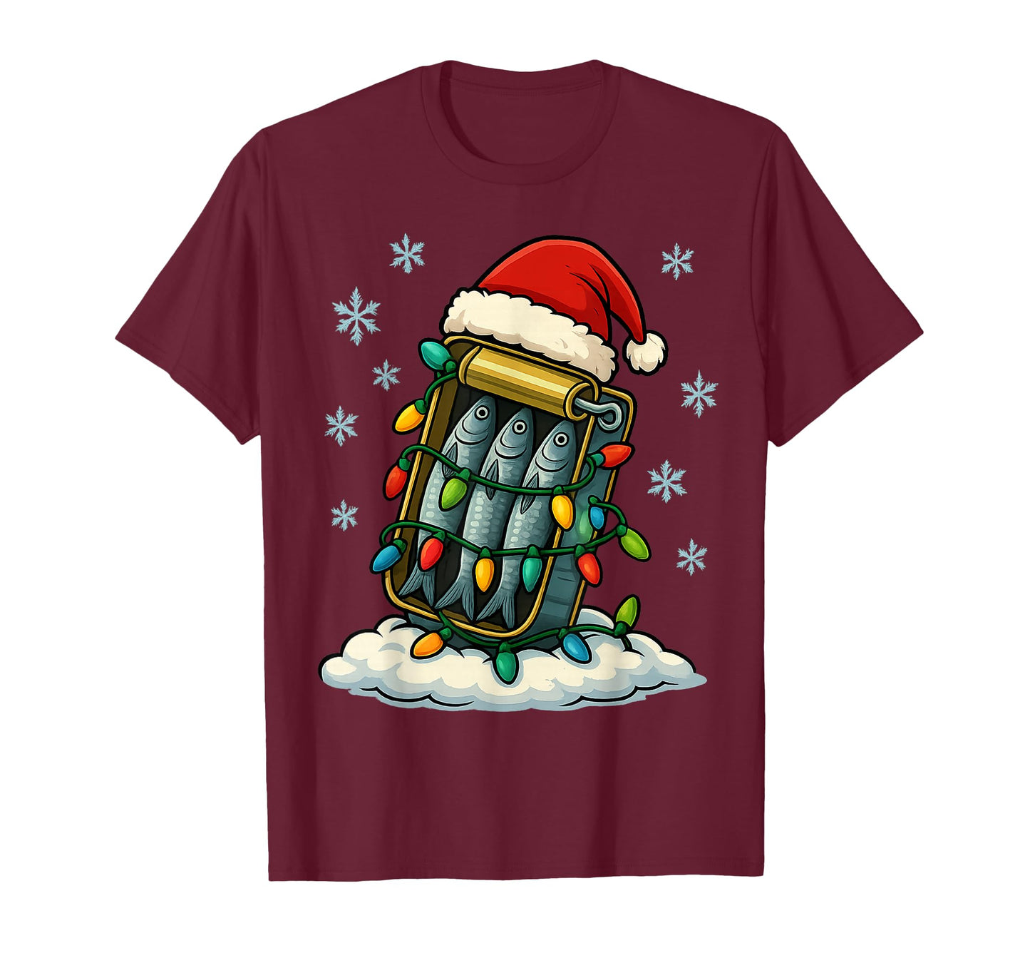 Christmas Lights Wrapped On Cute Can of Sardines Dog Lover T-Shirt