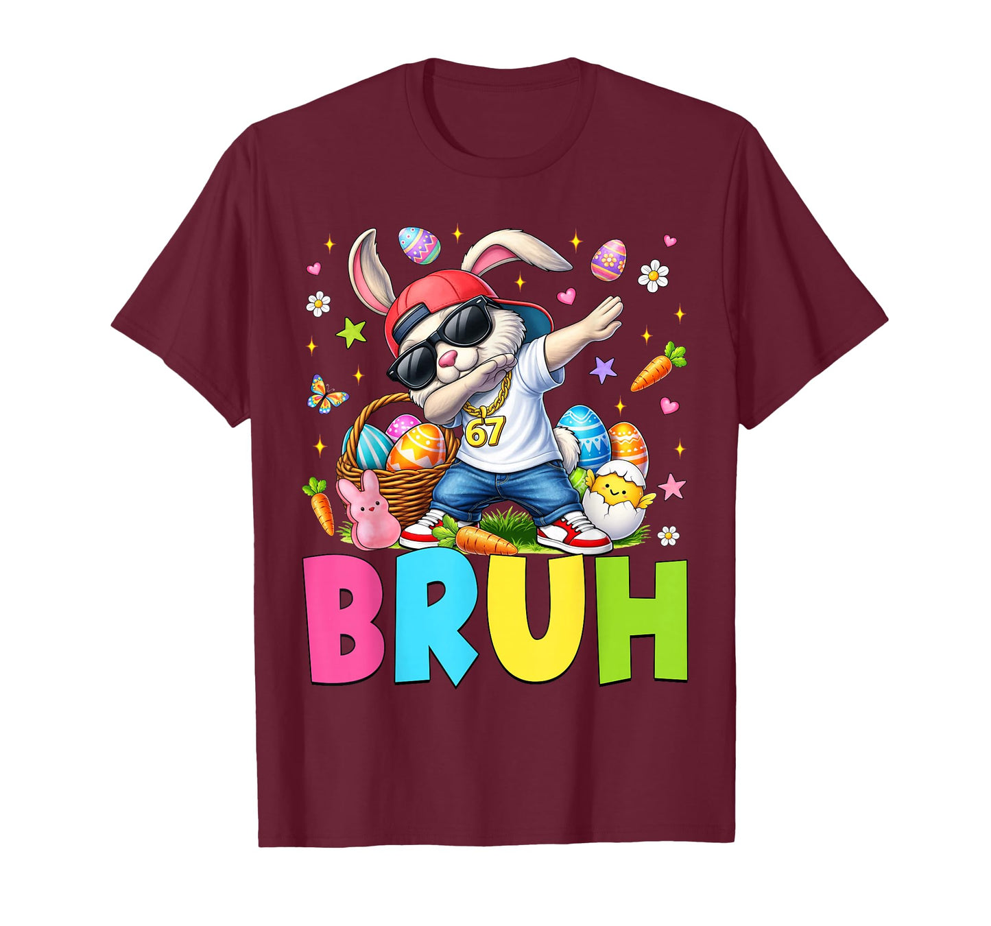 Six Seven 6 7 Bruh Dabbing Bunny Rabbit Easter Day Boys Kids T-Shirt