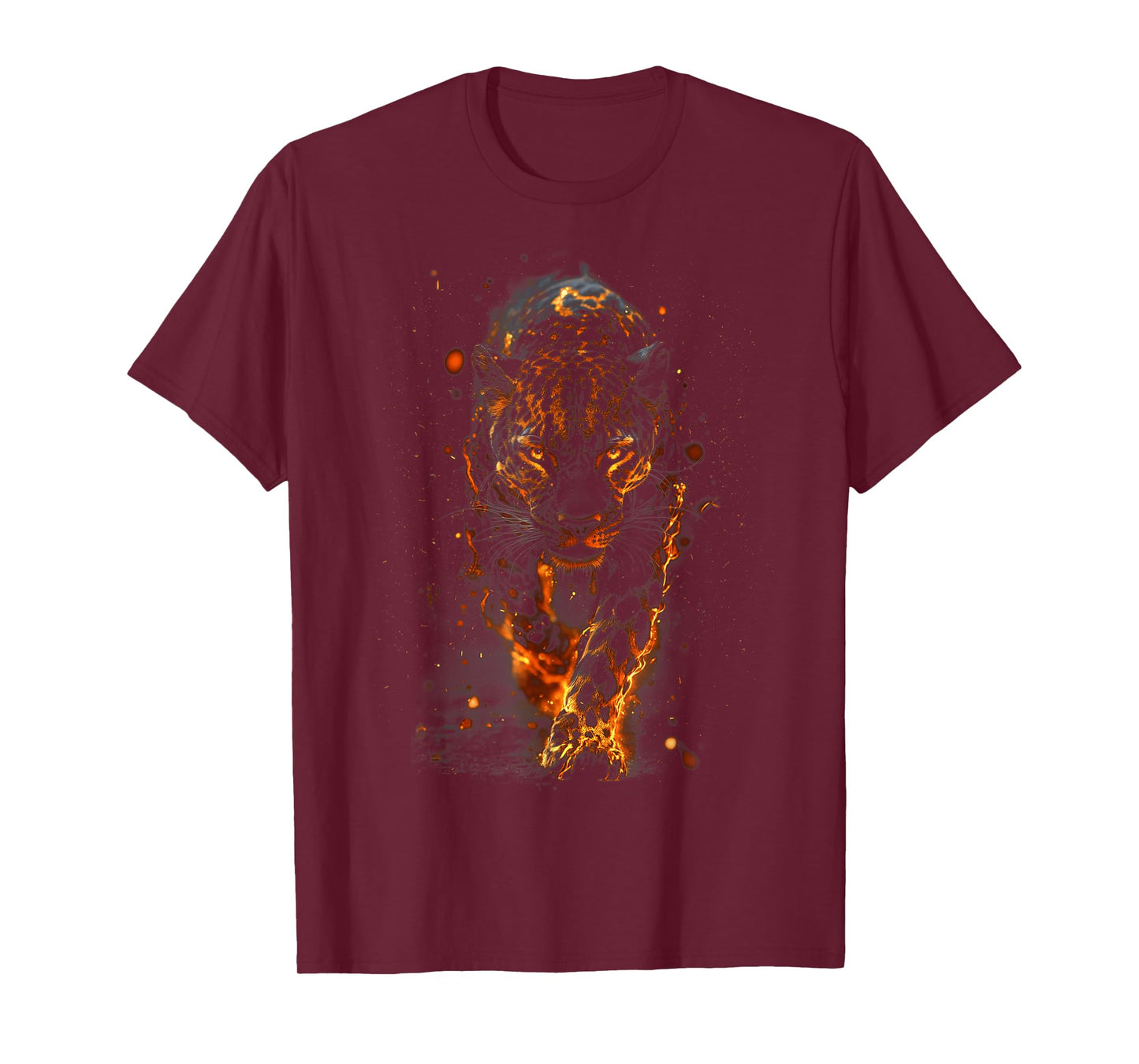 Flaming Jaguar Fierce Leopard Wild Fire Animal Spirit Art T-Shirt