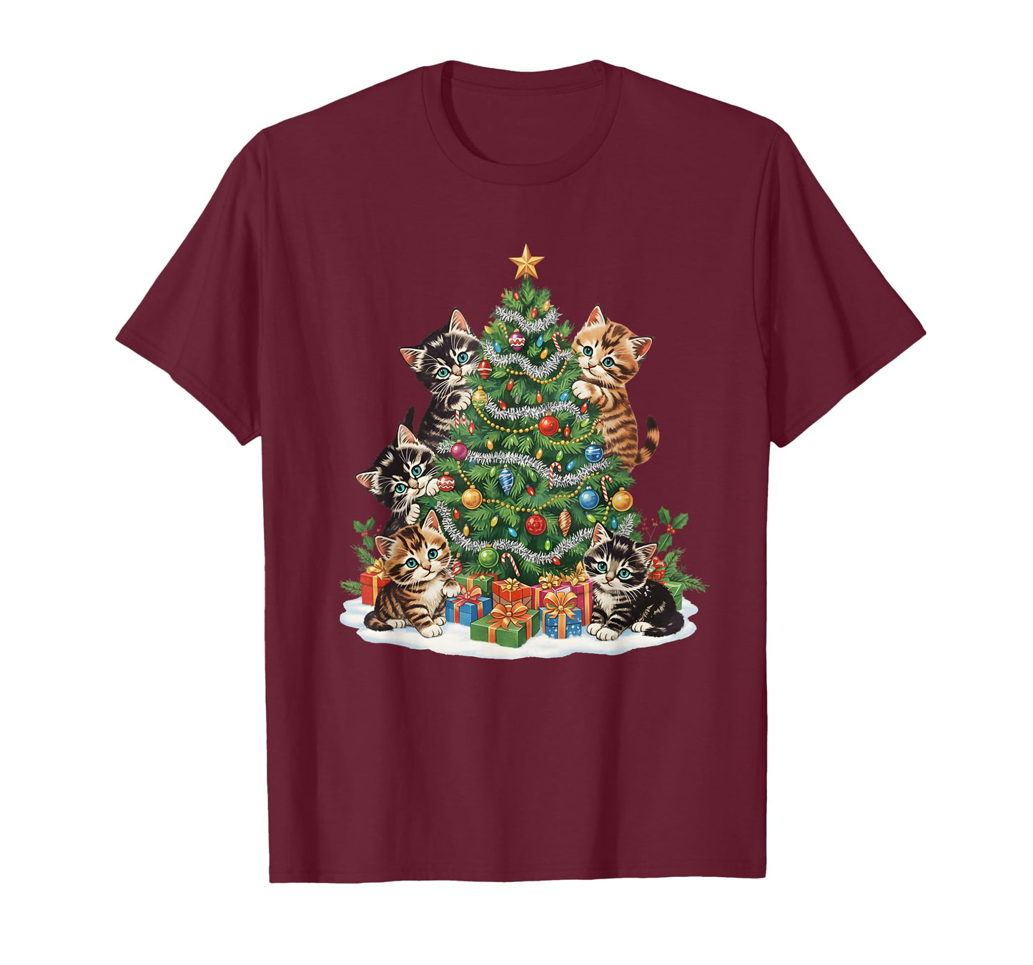 Vintage Retro 90's Cat Christmas Tree Pet Lover Pajama T-Shirt